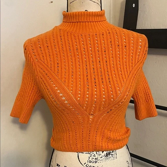 Free People Carly Swift Knit Orange Cropped Pullover Modern Sweater Bohemian - Picture 5 of 12